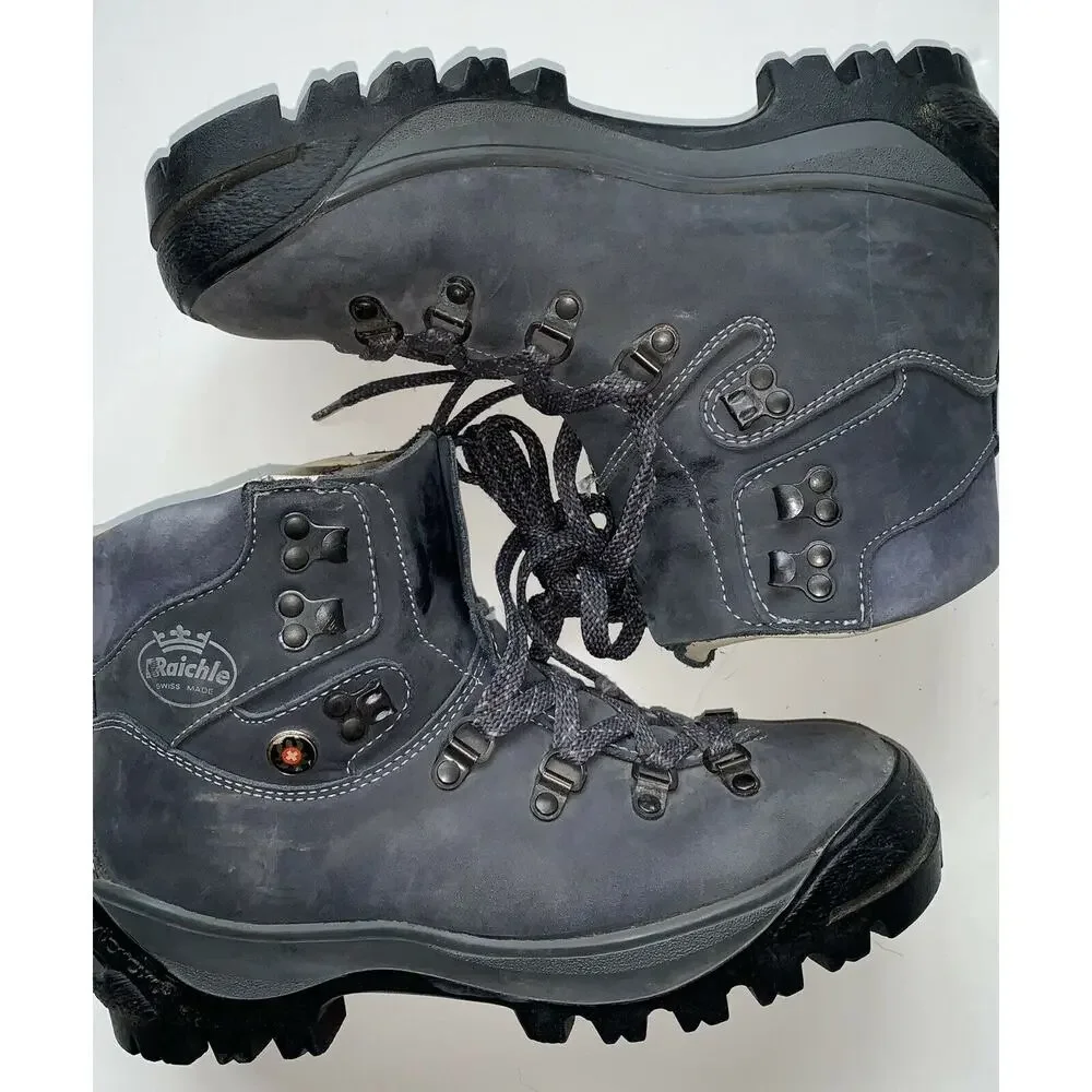 Raichle 🇨🇭Men's US 6M~Women’s 7.5 Blue/Gray Leather Hiking‎ Boots